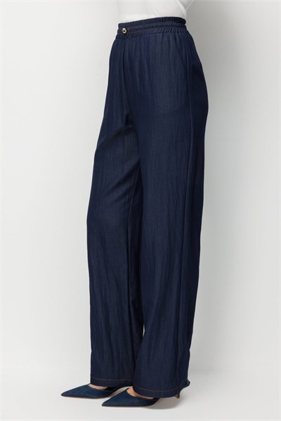 Ekol Beli Lastikli Bol Paça Pantolon INDIGO