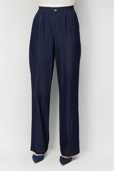 Ekol Beli Lastikli Bol Paça Pantolon INDIGO