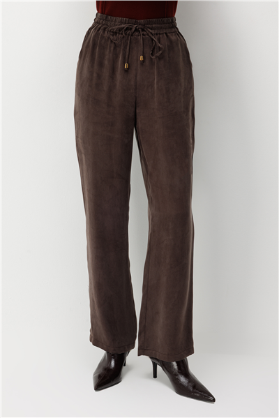 Ekol Beli Lastikli Bol Paça Pantolon Kahve