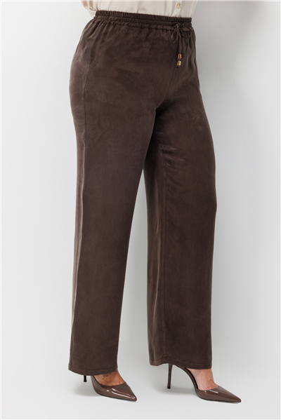 Ekol Beli Lastikli Bol Paça Pantolon Kahve
