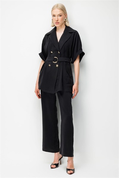 Ekol Beli Lastikli Bol Paça Pantolon SIYAH