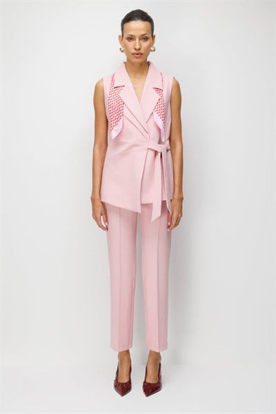 Ekol Beli Lastikli Boru Paça Pantolon PEMBE