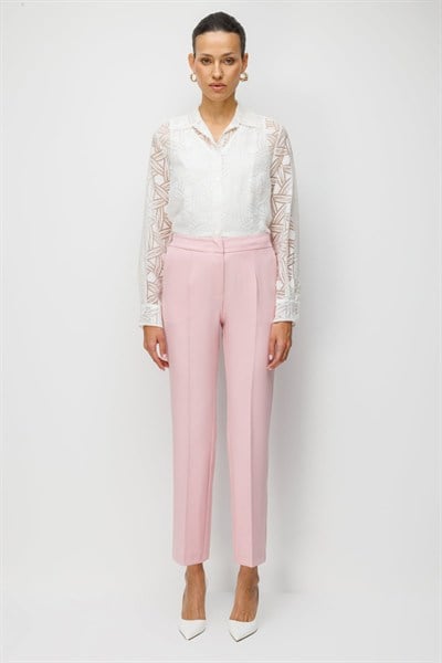 Ekol Beli Lastikli Boru Paça Pantolon PEMBE