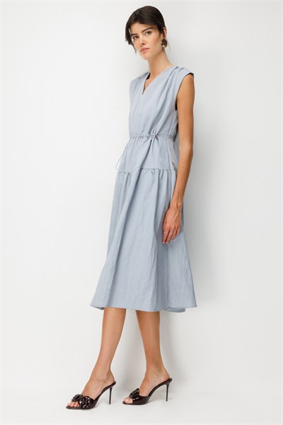 Ekol Beli Lastikli Kolsuz Maxi Elbise BLUE