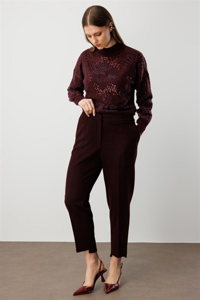 Ekol Beli Lastikli Yan Cepli Pantolon BORDO