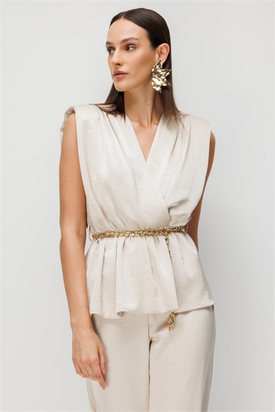 Ekol Beli Zincirli Drapeli Bluz GOLD