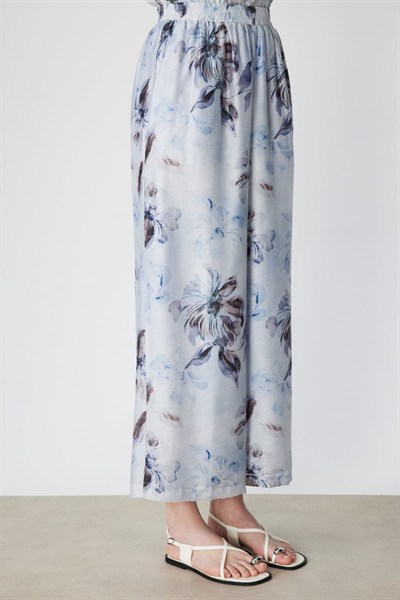 Ekol Çiçek Desenli Bol Paça Pantolon BLUE