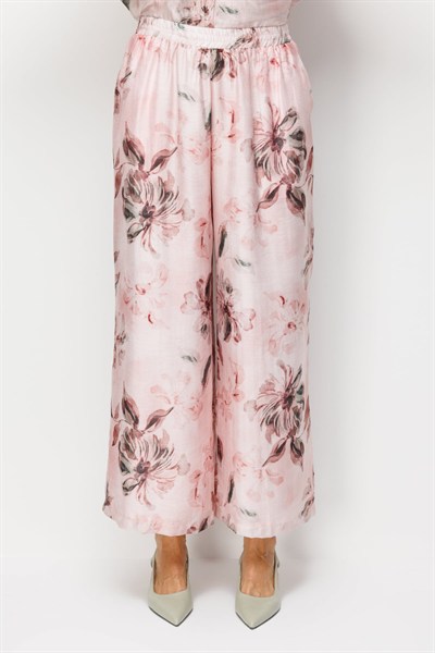 Ekol Çiçek Desenli Bol Paça Pantolon PINK