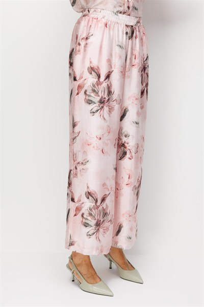 Ekol Çiçek Desenli Bol Paça Pantolon PINK
