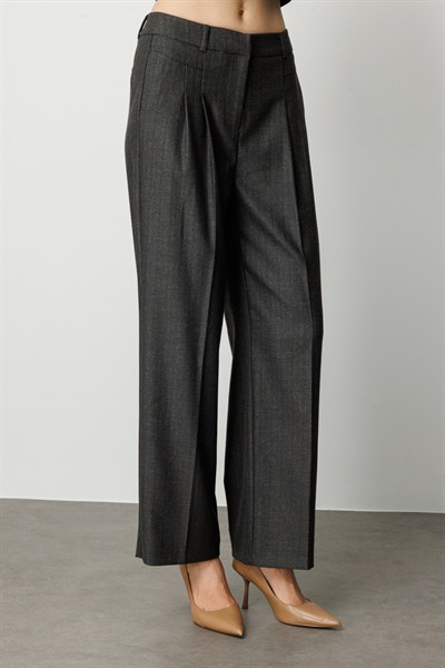 Ekol Çizgi Desenli Wide Leg Pantolon SIYAH