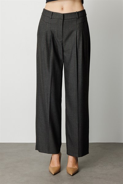 Ekol Çizgi Desenli Wide Leg Pantolon SIYAH