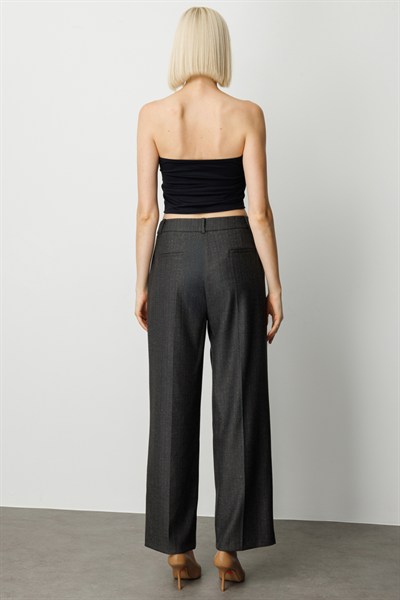 Ekol Çizgi Desenli Wide Leg Pantolon SIYAH