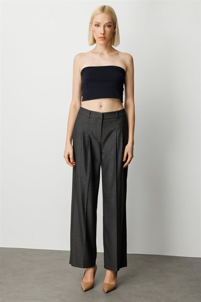 Ekol Çizgi Desenli Wide Leg Pantolon SIYAH