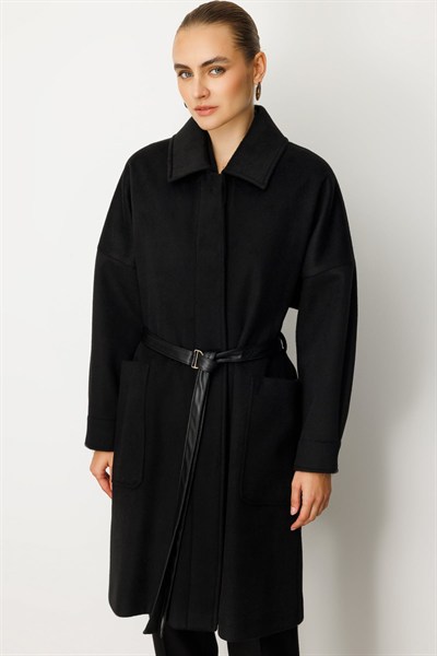 Ekol Deri Kemerli Torba Cepli Kaban SIYAH
