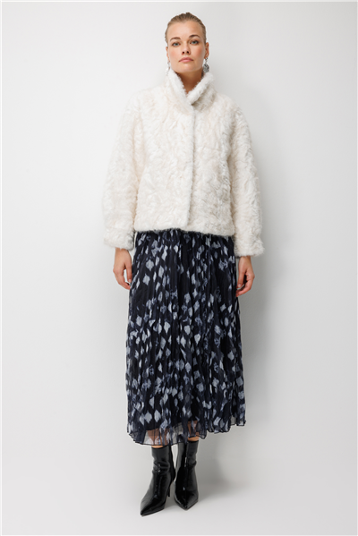 Ekol Dik Yaka Peluş Mont Ekru