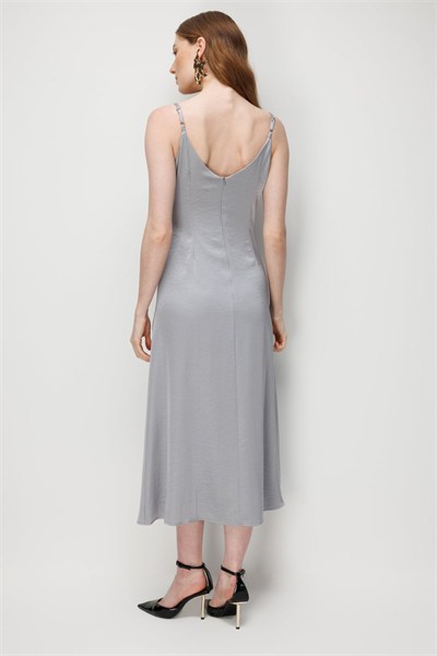 Ekol Drape Detaylı Askılı Maxi Elbise GUMUS