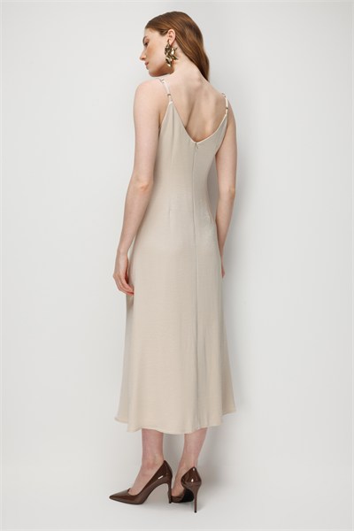 Ekol Drape Detaylı Askılı Maxi Elbise GOLD