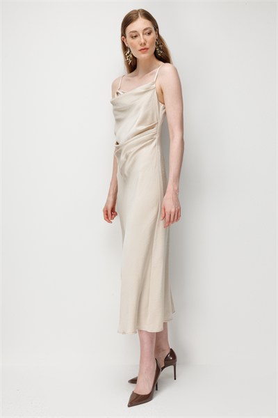Ekol Drape Detaylı Askılı Maxi Elbise GOLD