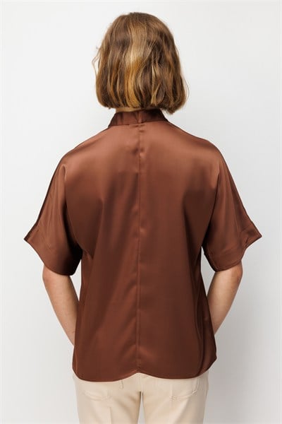 Ekol Drape Detaylı Kısa Kollu Bluz KAKAO