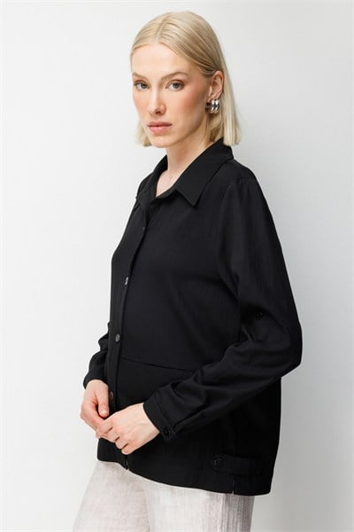 Ekol Fleto Cepli Polo Yaka Gömlek BLACK