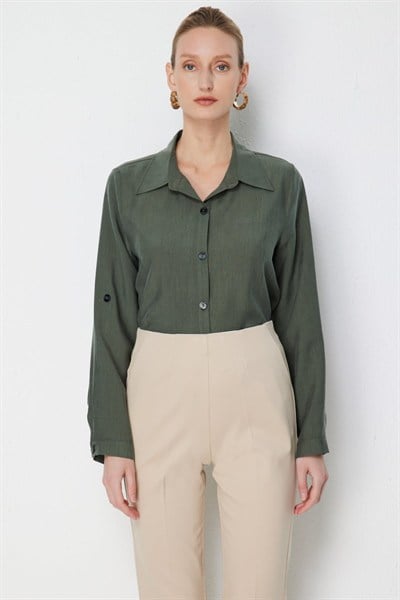 Ekol Fleto Cepli Polo Yaka Gömlek HAKI