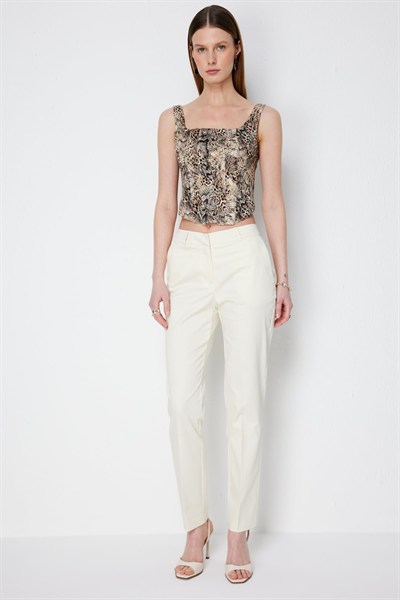 Ekol Kalın Askılı Korseli Crop Bluz LEOPAR