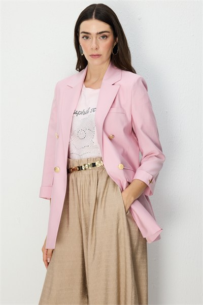 Ekol Kapak Cepli Duble Kol Ceket PEMBE