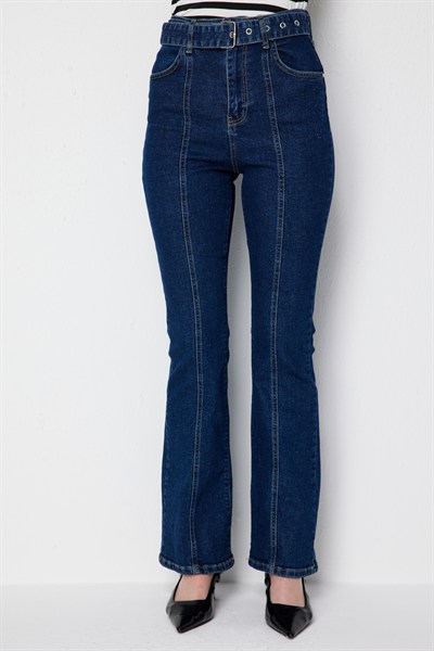 Ekol Kemerli İspanyol Paça Kot Pantolon INDIGO