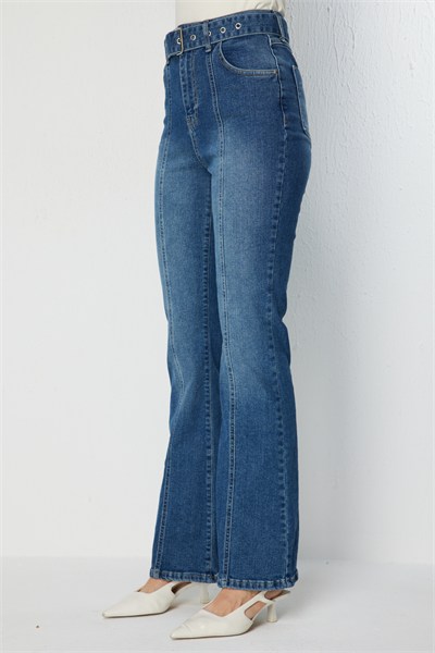 Ekol Kemerli İspanyol Paça Kot Pantolon BLUE