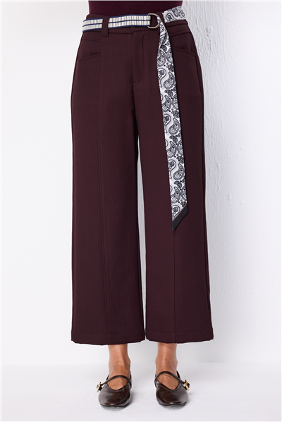 Ekol Kemerli Spor Dikişli Bol Paça Pantolon Bordo