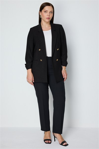 Ekol Kolu Büzgülü Fleto Cepli Ceket SIYAH