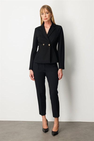Ekol Kruvaze Yaka Çıtçıtlı Ceket Siyah