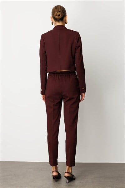 Ekol Kruvaze Yaka Crop Ceket BORDO