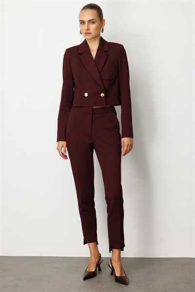 Ekol Kruvaze Yaka Crop Ceket BORDO