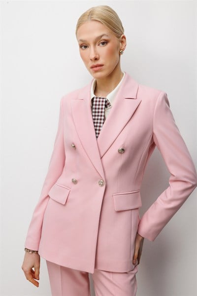 Ekol Kruvaze Yaka Kapak Cepli Ceket PEMBE