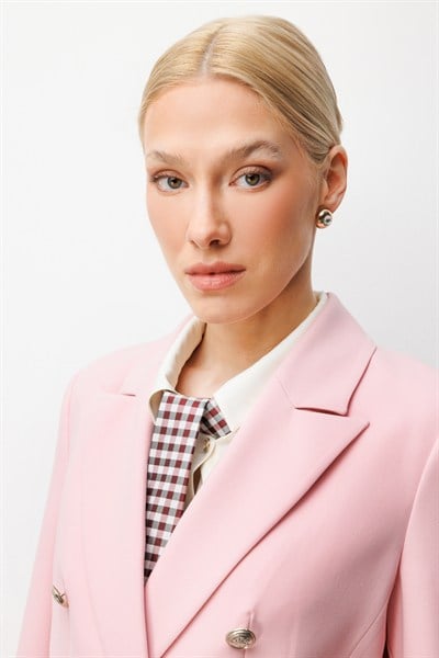 Ekol Kruvaze Yaka Kapak Cepli Ceket PEMBE
