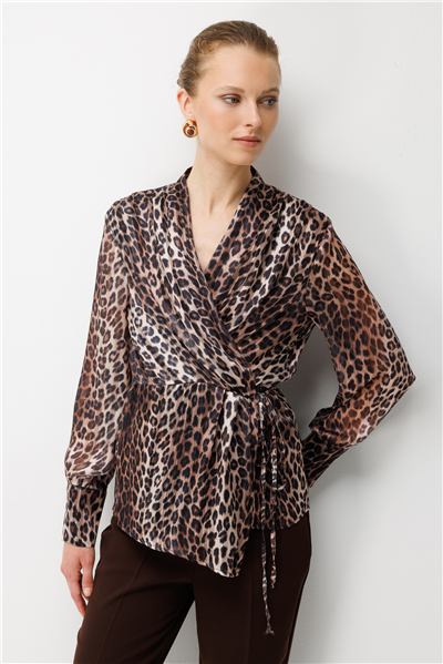 Ekol Leopar Desenli Bağcıklı Bluz LEOPAR