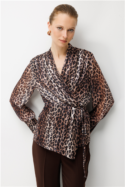 Ekol Leopar Desenli Bağcıklı Bluz LEOPAR