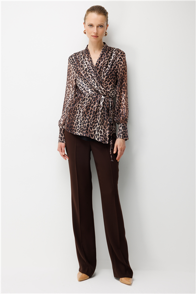 Ekol Leopar Desenli Bağcıklı Bluz LEOPAR