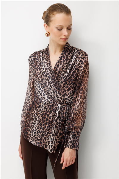 Ekol Leopar Desenli Bağcıklı Bluz LEOPAR