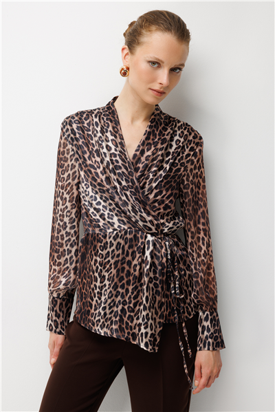 Ekol Leopar Desenli Bağcıklı Bluz LEOPAR