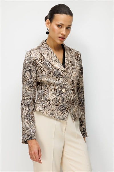 Ekol Leopar Desenli Crop Ceket LEOPAR