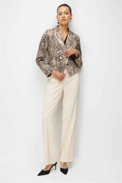 Ekol Leopar Desenli Crop Ceket LEOPAR