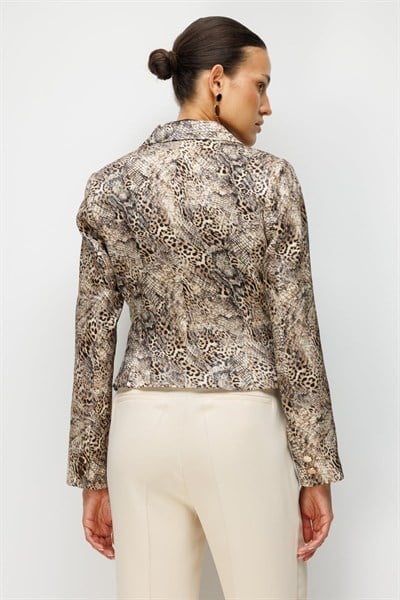 Ekol Leopar Desenli Crop Ceket LEOPAR
