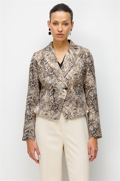 Ekol Leopar Desenli Crop Ceket LEOPAR