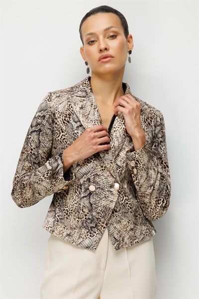 Ekol Leopar Desenli Crop Ceket LEOPAR