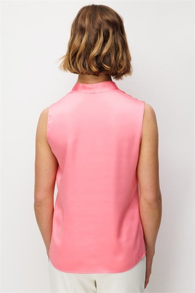 Ekol Omzu Drapeli Kolsuz Bluz PINK