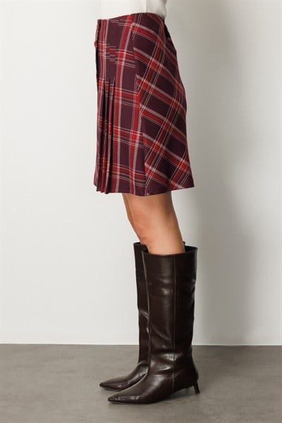 Ekol Pilise Detaylı Mini Etek BORDO