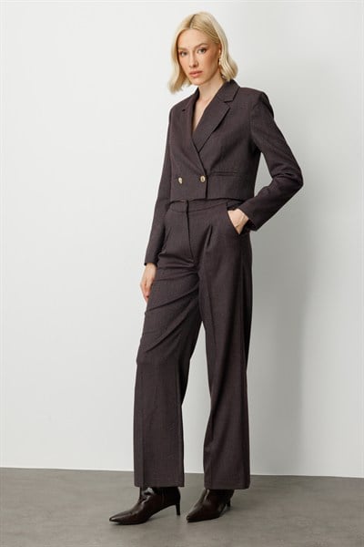 Ekol Simli Kumaş Wide Leg Pantolon BORDO