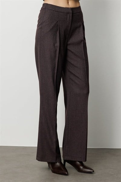 Ekol Simli Kumaş Wide Leg Pantolon BORDO